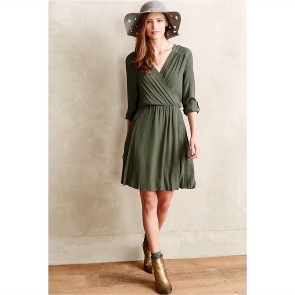 NWT Anthropologie Maeve Lene Green Faux Wrap Dress - Picture 2 of 9